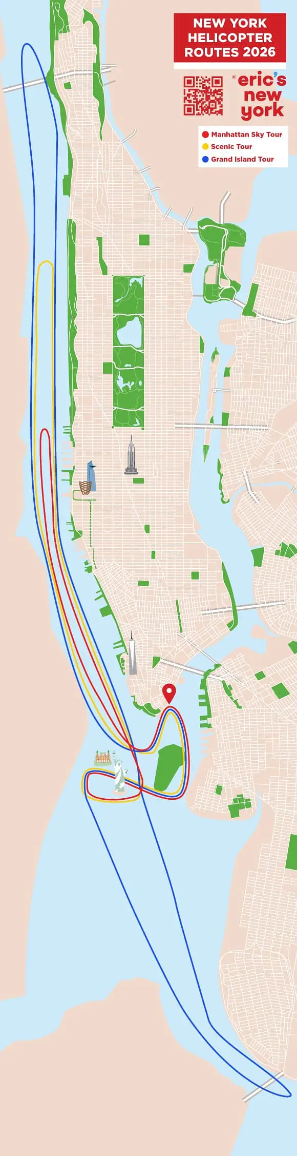 New Yorkin helikopterilennon reittikartta