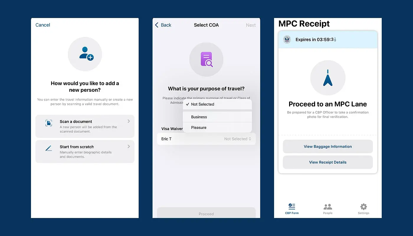 Mobile Passport Control (MPC) App New Yorkiin - Vaiheet
