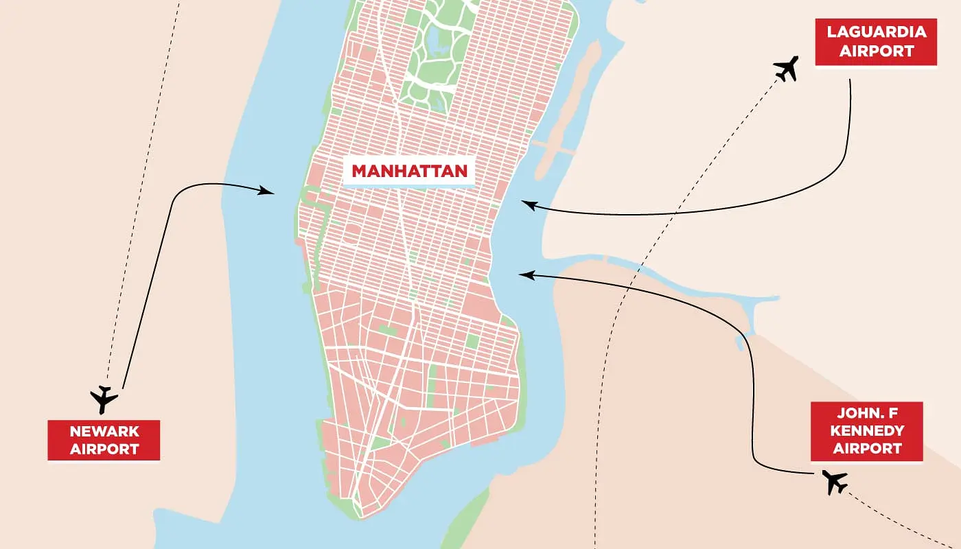 New Yorkin lentokentät - Kartta