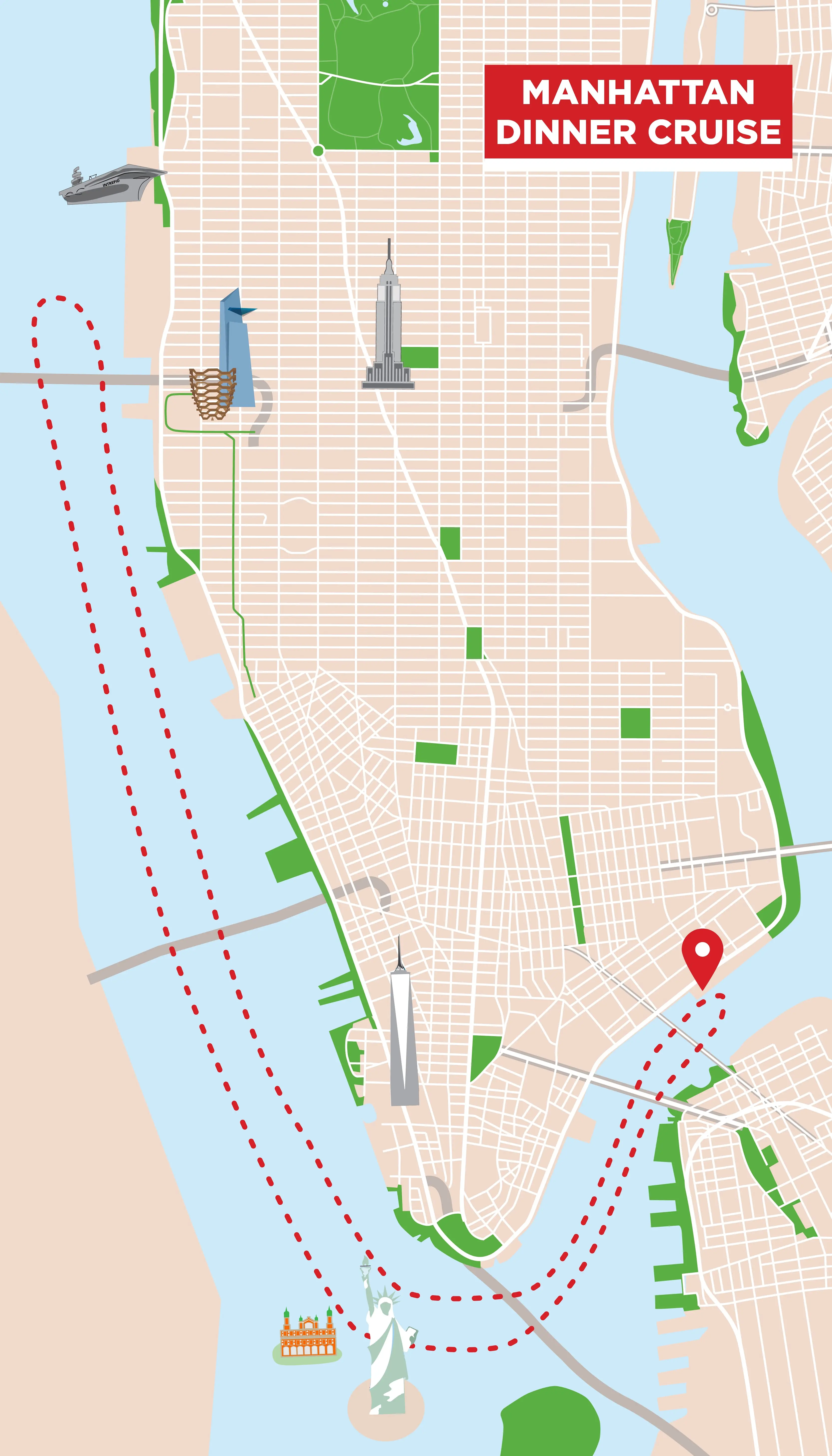 Manhattan-illallisristeily New Yorkissa reittikartta