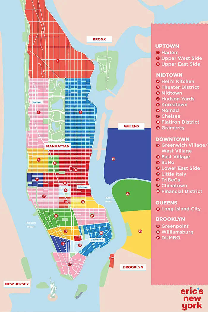 New Yorkin hallintoalueet ja kaupunginosat - Kaupunginosakartta